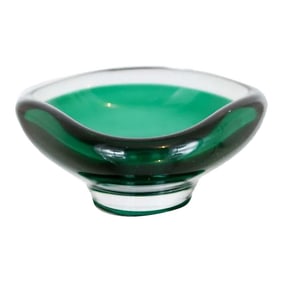 1960s Vintage Signed Green Magnor Krystall Norsk Art Glass Bowl