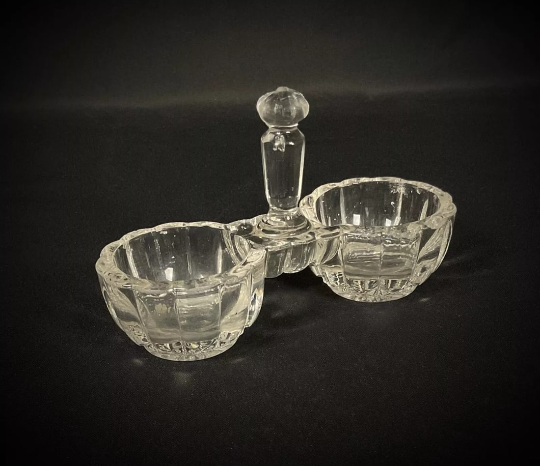 Vintage 20th-Century French Engraved Glass Salt Cellar Set (1 of 7)
