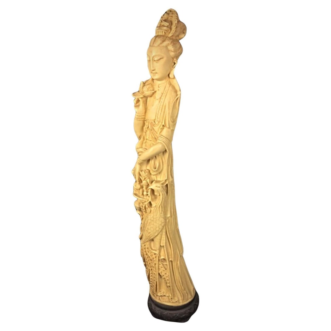 Large Statuette of an Asian Woman with Peacock Decor - Resin (1 of 9)