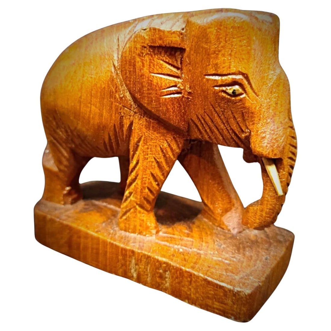 Vintage Hand-Carved Wooden Elephant Figurine - Rustic Artisan Craft (1 of 8)