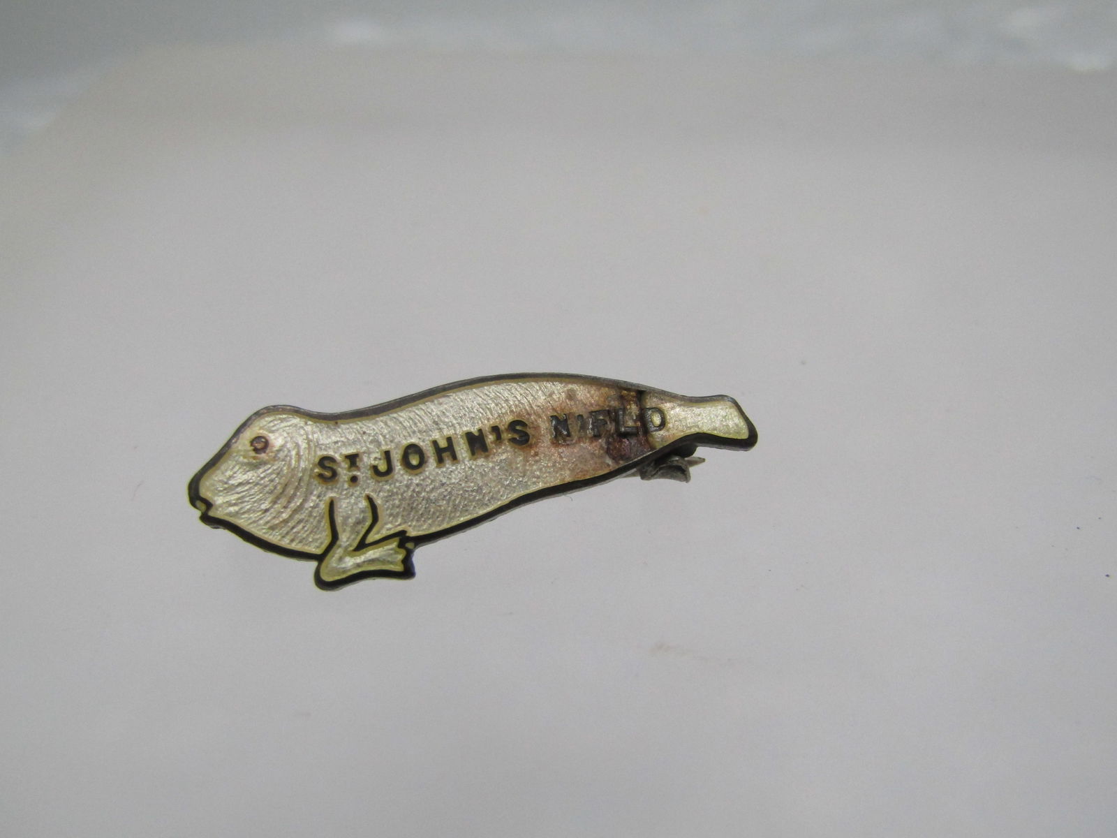 Vintage Sterling Guilloche Seal St. John's Newfoundland Brooch, Mid-Century, C-Clasp (1 of 4)