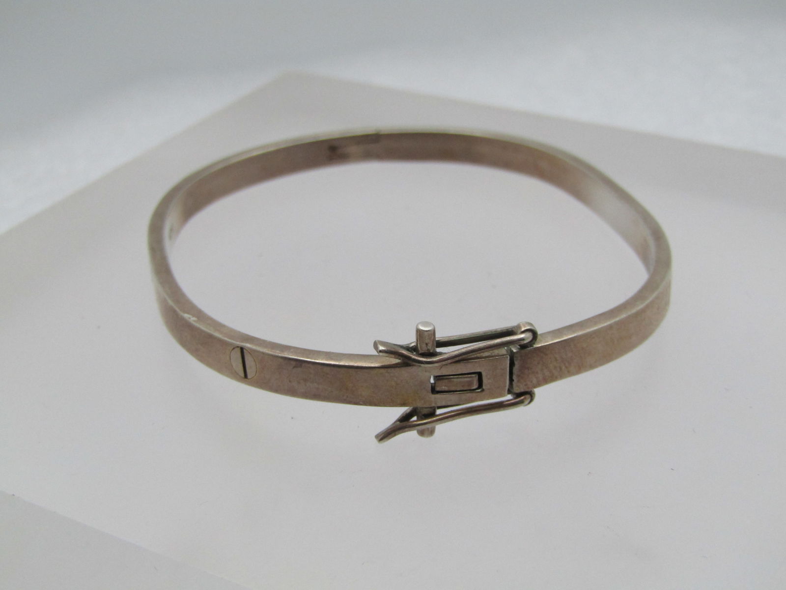Vintage Sterling Hinged Bangle Bracelet, Safety Locks, 6.75", 1970's-1980's (1 of 6)