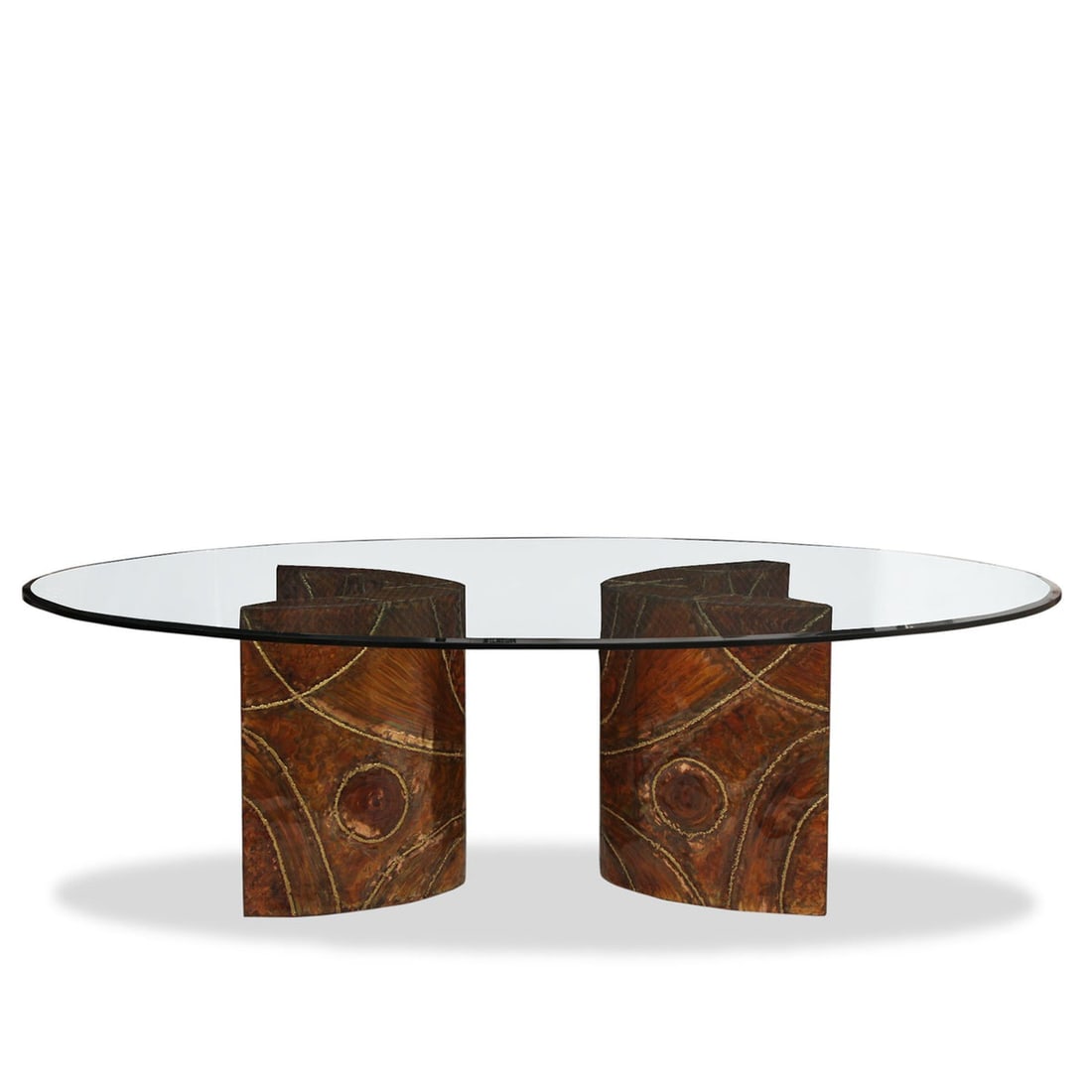 Mid-Century Modern Paul Evans Style Brutalist Sculptural Welded Steel & Bronze Dining Table: Title: Mid-Century Modern Paul Evans Style Brutalist Sculptural Welded Steel & Bronze Dining Table Description: Paul Evans Mid-century modern style boomerang shape with mixed metals patchwork. Torch w