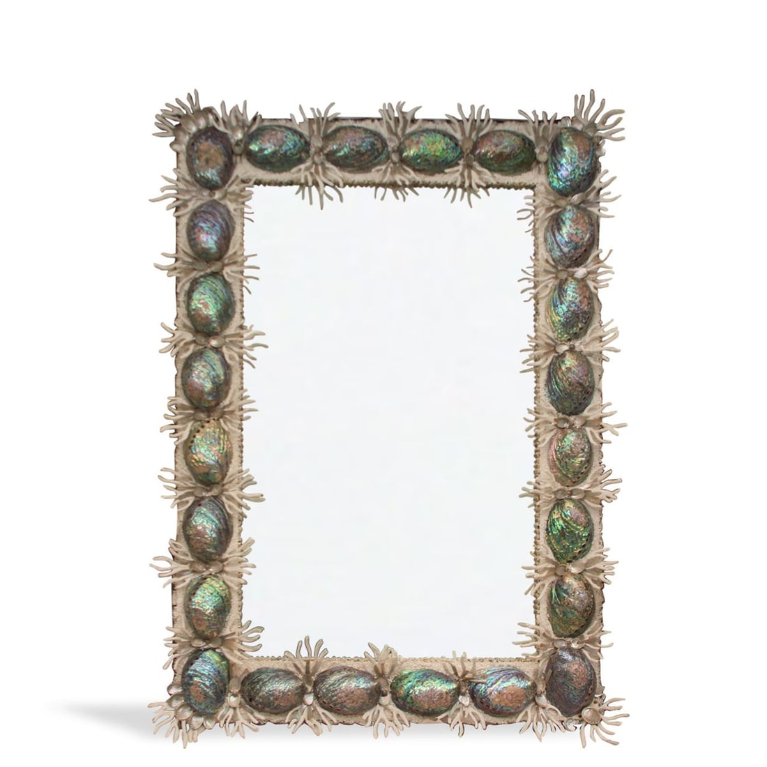 Contemporary Monumental Abalone Shell and Spider Coral Mirror: Title: Contemporary Monumental Abalone Shell and Spider Coral Mirror Description: Introducing the Contemporary Monumental Abalone Shell and Spider Coral Mirror, a captivating fusion of marine magnific