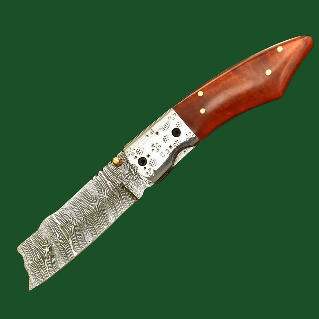 Damascus Steel Handmade Folding Knife Resin Handle (1 of 5)