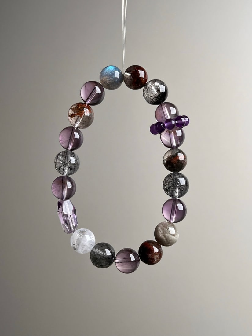 Natural Crystal Bracelet: Title: Natural Crystal Bracelet Description: Natural Crystal Bracelet, Natural Amethyst, White Phantom, Black Hair Crystal, Red Phantom, Matcha Phantom, Phantom Hair Crystal, Grey Moonstone, Amethyst