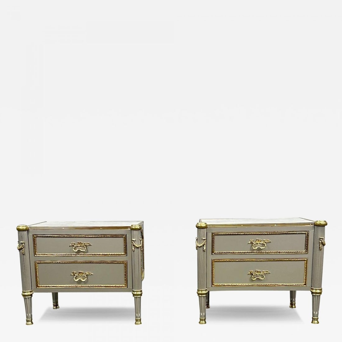 John Vesey Style, Hollywood Regency, Nightstands, Steel, Bronze, Marble, 2023: Title:John Vesey Style, Hollywood Regency, Nightstands, Steel, Bronze, Marble, 2023 Description:John Vesey Style, Hollywood Regency, Nightstands, Steel, Bronze, Marble, 2023 A stunning pair of finely
