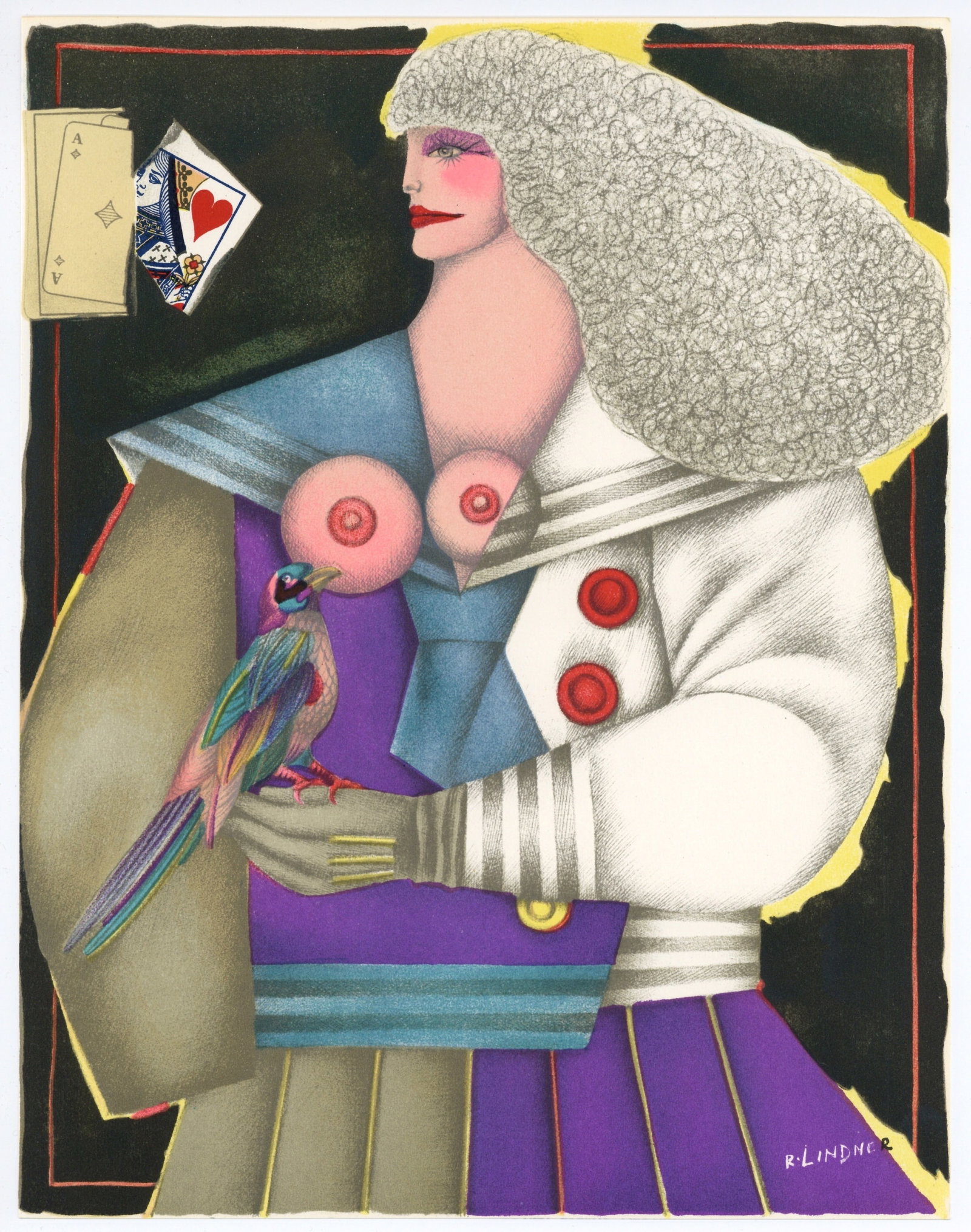 Richard Lindner "Woman and Bird" original lithograph: Title: Richard Lindner "Woman and Bird" original lithograph Description: Medium: original lithograph. Printed on wove paper, this original Richard Lindner lithograph was issued in 1974 for XXe Siecle