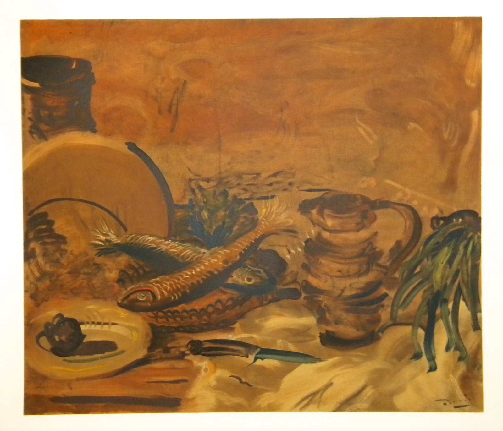 Andre Derain lithograph "Nature morte aux Poissons": Title: Andre Derain lithograph "Nature morte aux Poissons" Description: Medium: lithograph (after the 1947 Andre Derain painting). Printed in Paris on Arches paper at the Mourlot studio in 1970 in an