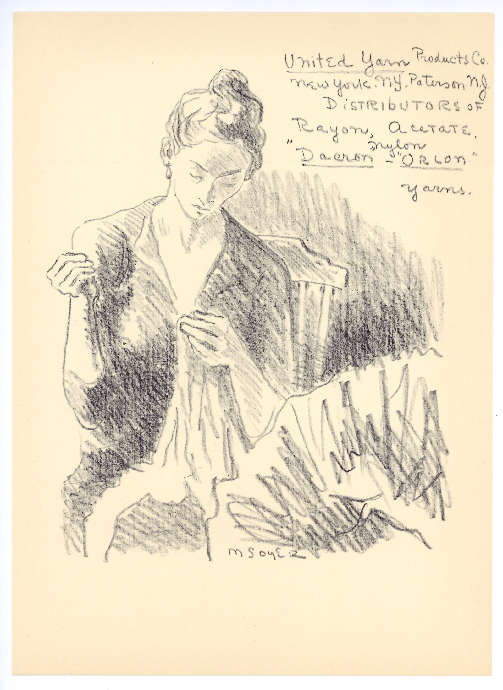 Moses Soyer original lithograph: Title: Moses Soyer original lithograph Description: Medium: original lithograph. This lithograph was printed in 1956 for the "Improvisations" portfolio, published by the Artists Equity Association of