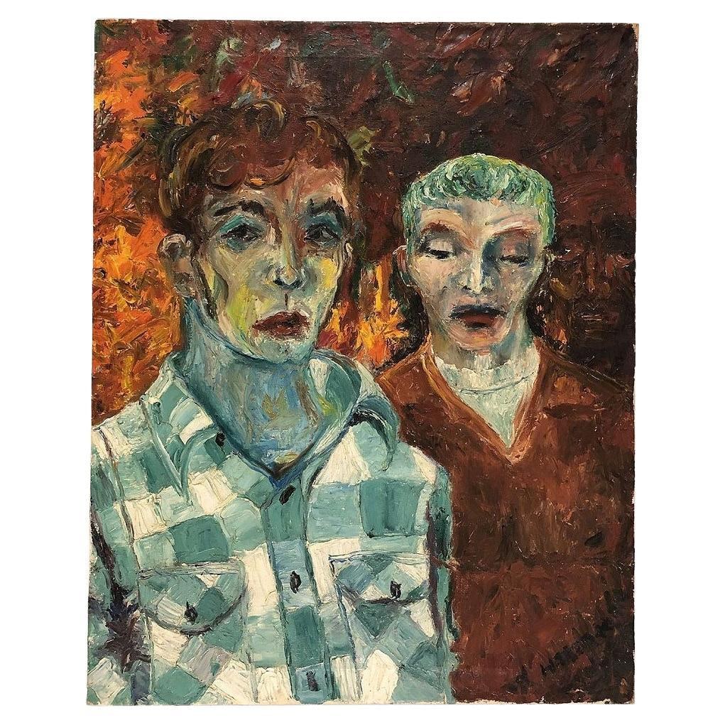 Neo-Impressionist Abstract Modern Art Oil on Canvas Portrait of Two Men (1 of 7)