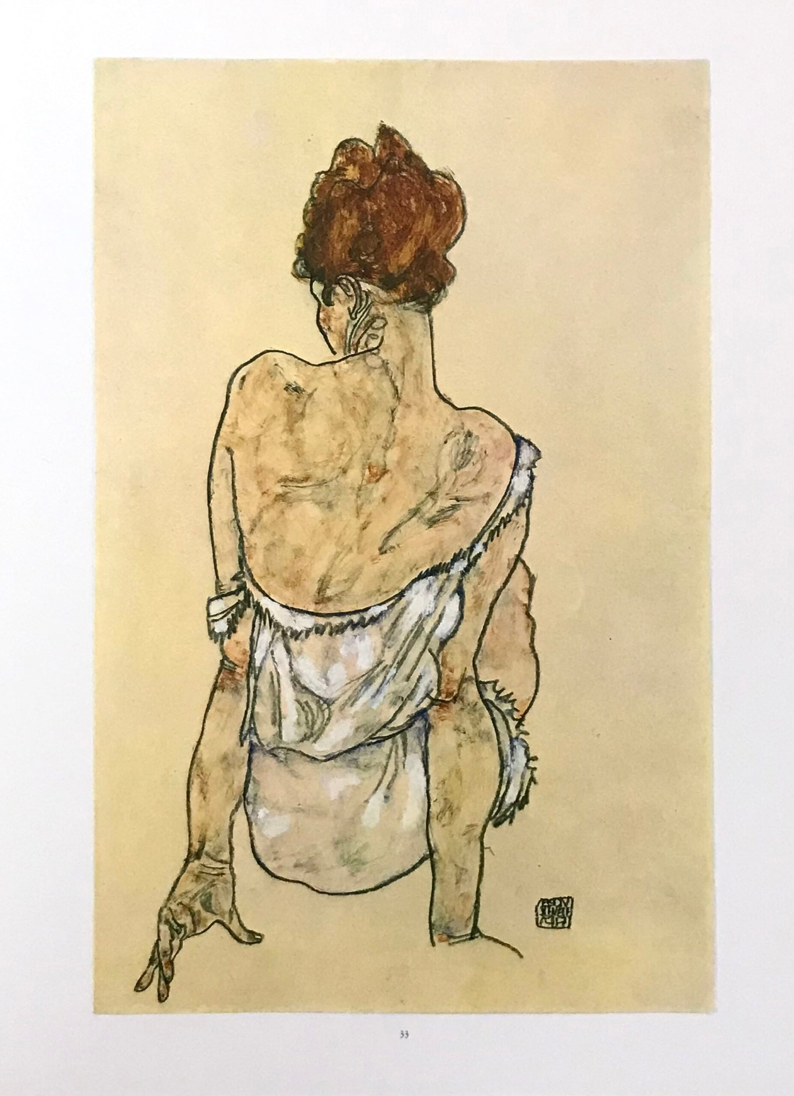 1981 Egon Schiele 33 Erotic Drawing Seated woman back view: Artist: Egon Schiele Country: Austria Title: Seated woman back view Medium: Offset - 33 Paper: Heavy paper 16 x 12 inch Published: by Edizioni Gabriele Mazzotta Provenance: Egon Schiele Erotic Drawing