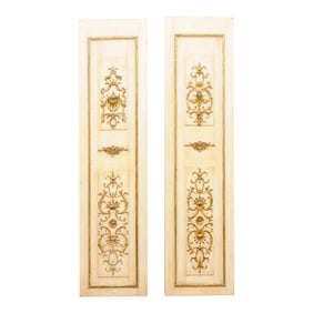 Pair Mid 20th Century French Decorative Wall Panels With Gilt Rinceaux & Shell Accents