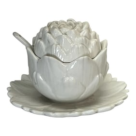 Italian White Artichoke Condiment Server With Spoon