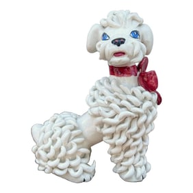 Mid-Century Italian White With Red Bow Spaghetti Poodle