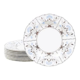 1920s Wedgwood Luster Ware Dinner Plates With Blue and Silver Flowed- Set of 12