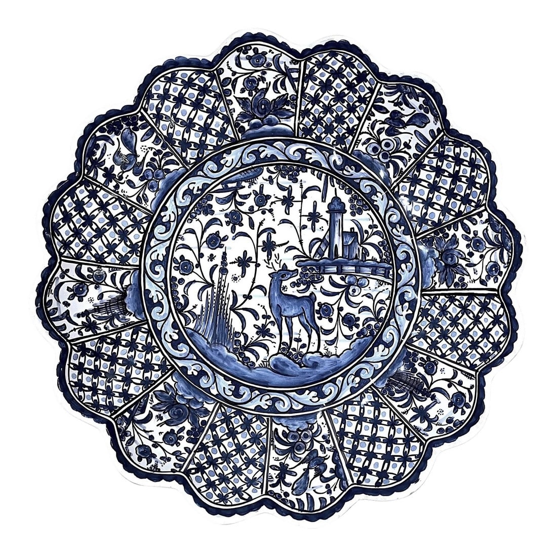 Vintage Hand-Painted Blue & White "Forest" Portuguese Faience Bowl (1 of 8)