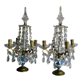 Pair of Crystal Guirandole Lamps, Napoleon III Sevres Style Late 19th Century