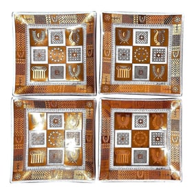 Mid 20th Century Georges Briard "Celestrial" Gold Embellished Snack Plates - Set of 4