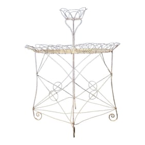 English Large Victorian White Wire and Metal Two Tier Iron Garden Plant Stand