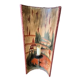 1970s Hand Painted Cypress Trees Ceramic Sconce