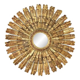 Mid-20th Century Italian Renaissance Gilded Sunburst Convex Mirror Wall Hanging Décor by