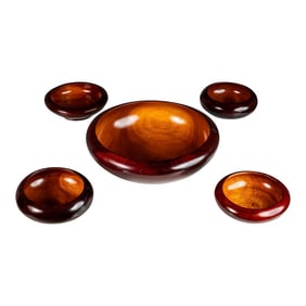 Danish Organic Modern Minimalist Hand-Turned Serving Bowls in Solid Cherry Wood, Usa, Circa 1960's-