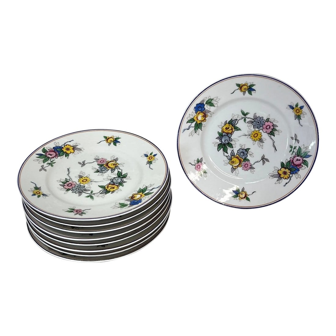 Limoges France Floral Pattern Desert Plates - Set of 9 (1 of 3)