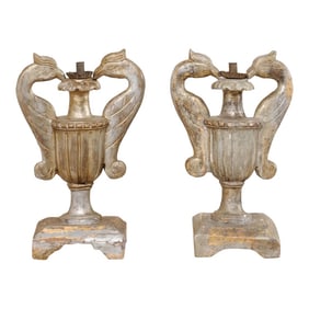 19th Century Carved Candlestick Urns, Italy - A Pair