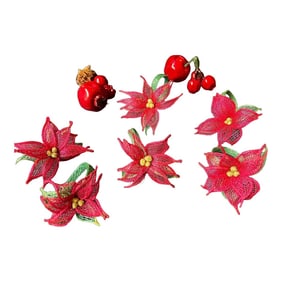 1970s Handmade Poinsettias Napkin Rings- Set of 6