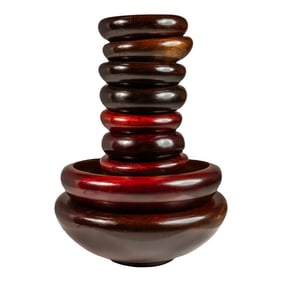 Set of 10 Danish Organic Modern Minimalist Hand-Turned Serving Bowls in Solid Cherry Wood, Usa, Circ