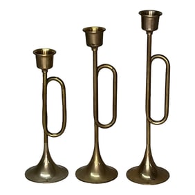 Brass Bugle Candle Holders - Set of 3
