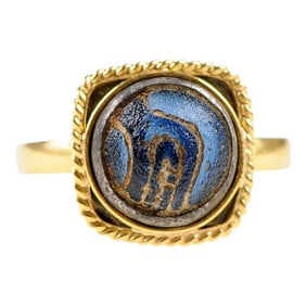 Antique Roman Mosaic Glass & 21k Ring, Size 8