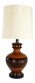 Large Brown and Black Mid Century Modern Bulbous Ceramic Lamp