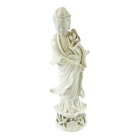 Antique 19th-Century White Porcelain Figurine of Guanyin –“ 5.75" X 5.75" X 20.5"