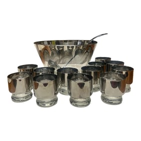 1960s Dorothy Thorpe Style Punch Bowl and Glasses Set - 13 Pieces
