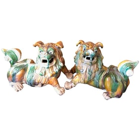 Striking Ceramic Chinese Foo Dogs Sculptures - a Pair