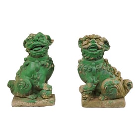 Mid 20th Century Foo Dogs with Original Green Paint - a Pair