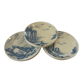 French 19Th. C. Architectural Ruins, Faience Plates by Gien, c.1900, Set 12