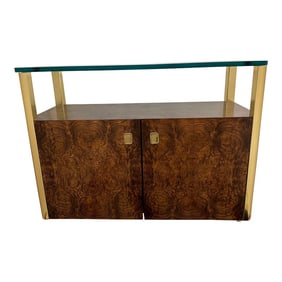 Century Furniture Mid Century Modern Burl & Glass Bar Cabinet