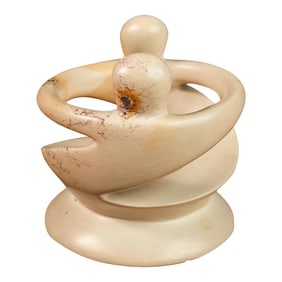 Mid-Century Modern "Lovers Embracing" Marble Stone Sculpture & Tealight Candle Holder, Kenya, C. 198