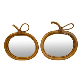 French Rattan & Wicker Apple Form Mirrors -A Pair