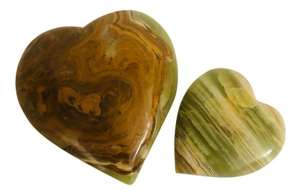 Vintage Onyx Heart Shaped Paperweights - a Pair