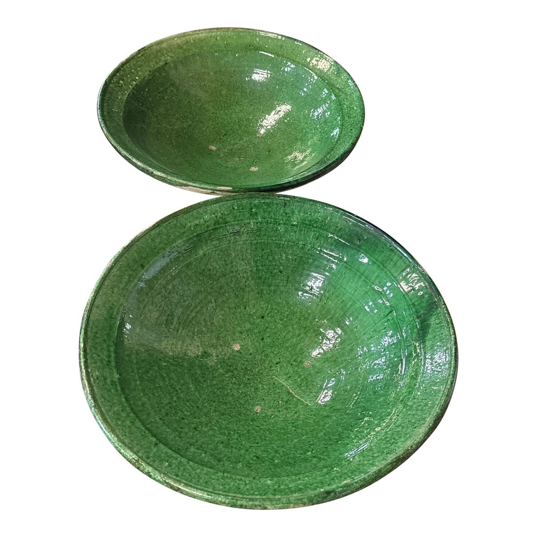 Mid 20th Century Pair of Large Green Ceramic Bowls (1 of 10)