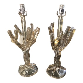 Vintage Mid 20th Century Clear Coral Resin Table Lamps - a Pair