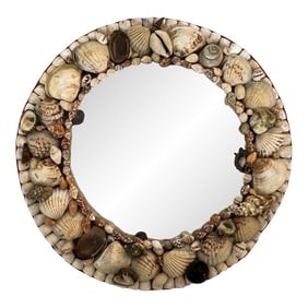 Mid Century Round Seashell Mirror