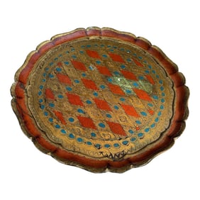 1970s Italian Florentine Wooden Holidays Tray