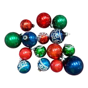 1950's Shiny-Brite Multi Colored Christmas Ornament Balls - a Set of 15
