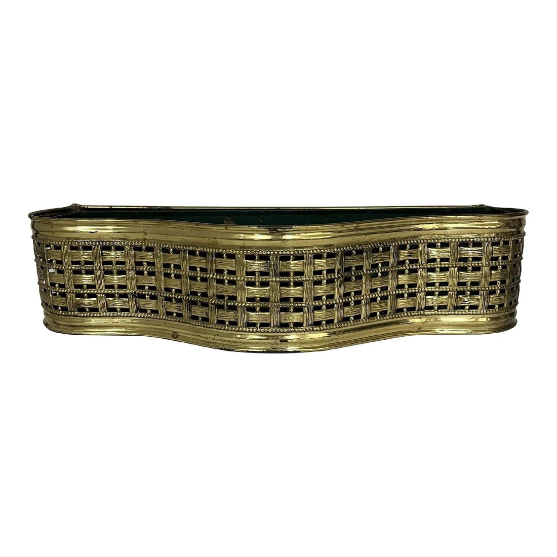 Rare Mid Century Gold Metal Basketweave Design Serpentine Shape Cachepot Planter With Liner, Made in (1 of 6)