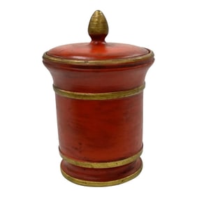 Italian Hand Painted, Hand Thrown, Red Lidded Jar / Canister
